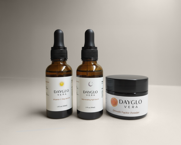 Vitamin C Day Serum, Rejuvenating Night Serum, and Double Size Growth Factor Powder Combo
